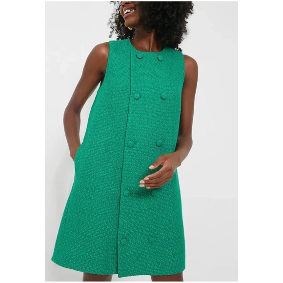 NWT Tuckernuck Pomander Place Emerald Green Tweed Bianca Dress a Line Classy XXL - Picture 9 of 15